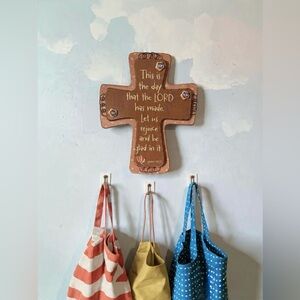 Rustic, wooden metal Brown Religious Wall Cross Decor with palm saying 118:24